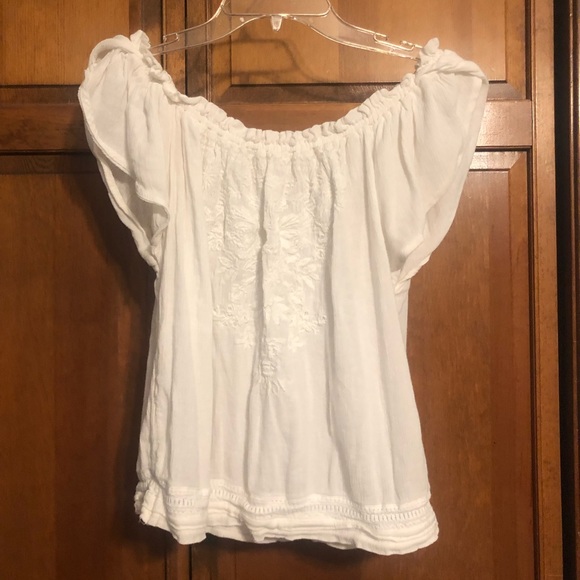 White Hollister Off The Shoulder Shirt Lace Small - Picture 4 of 8